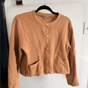 J.Crew Camel Knit Sweater Jacket with Gold Buttons